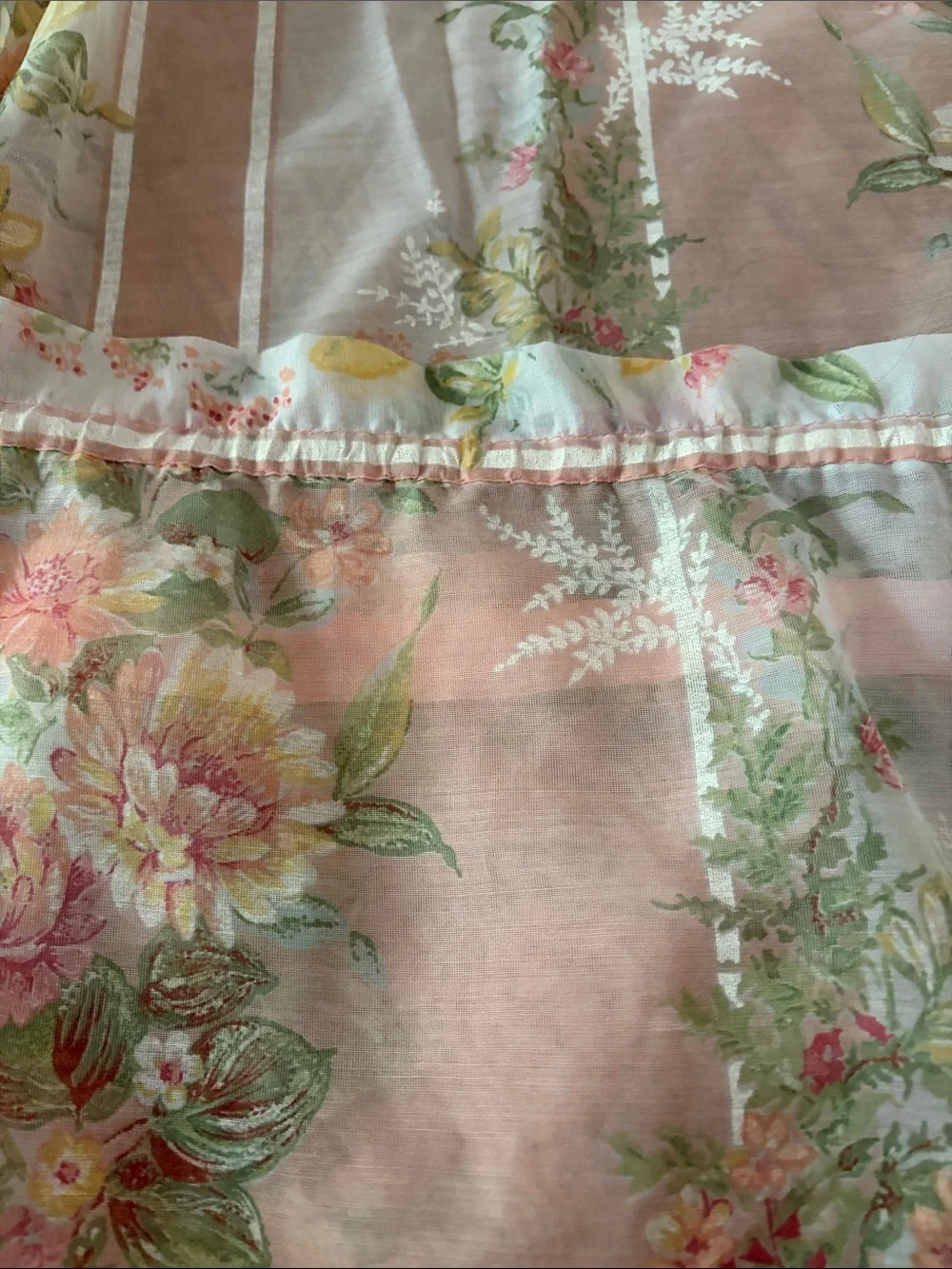 Floral Blush Pink Stripe Curtain Panel - Romantic Drapery